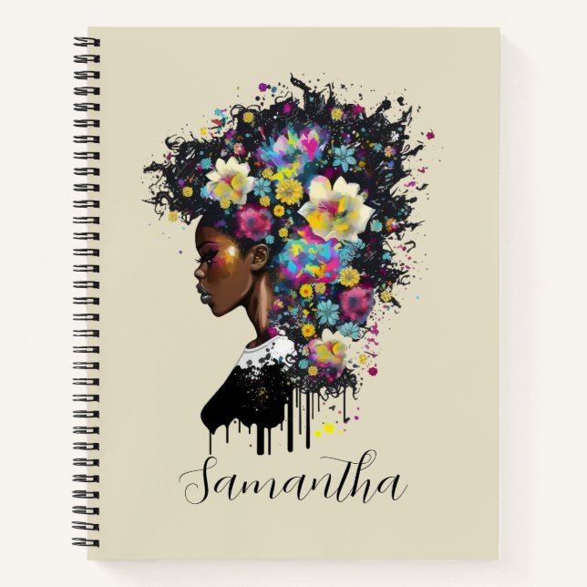Cuaderno Afroamericana con flores (Anverso)