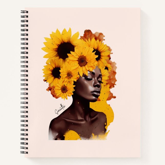 Cuaderno Afroamericana con pelo afro girasol (Anverso)