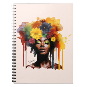 Cuaderno Afroamericana con pelo floral afro
