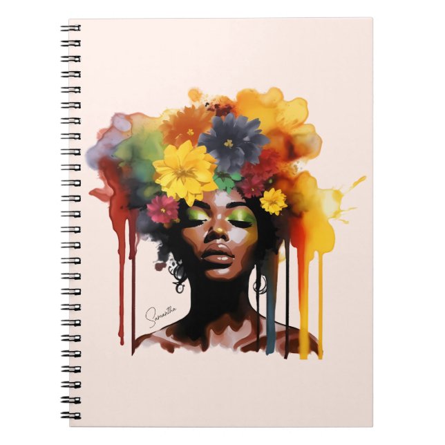 Cuaderno Afroamericana con pelo floral afro (Frente)
