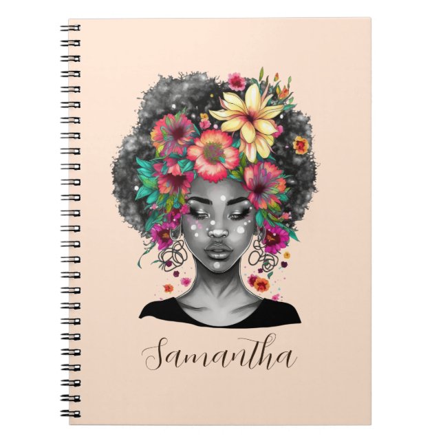 Cuaderno Afromujer floral elegante (Frente)