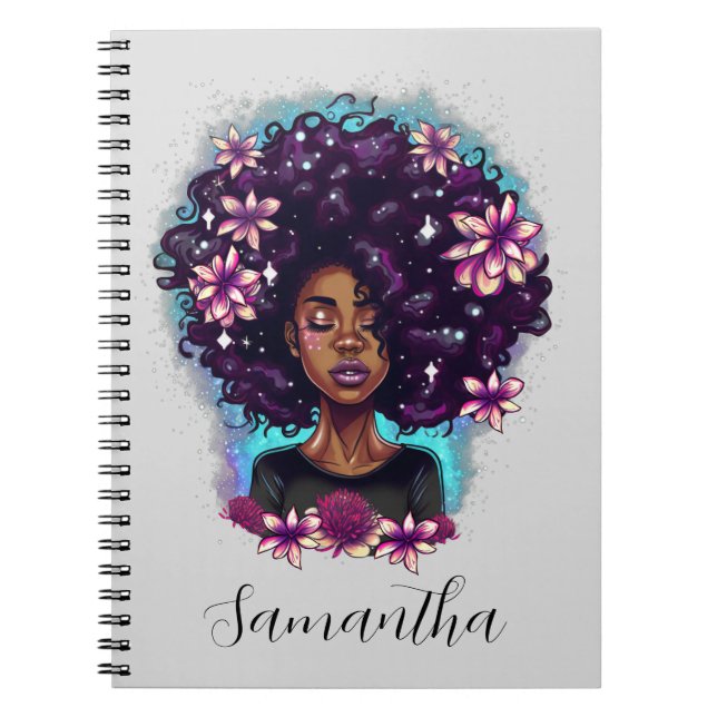 Cuaderno Afromujer floral esparkling (Frente)