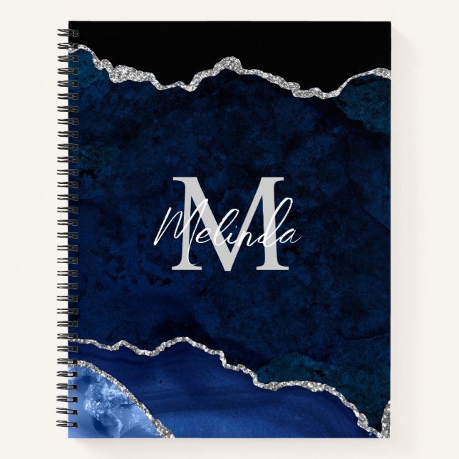 Cuaderno Agante de mármol azul y plateado de la marina (Anverso)