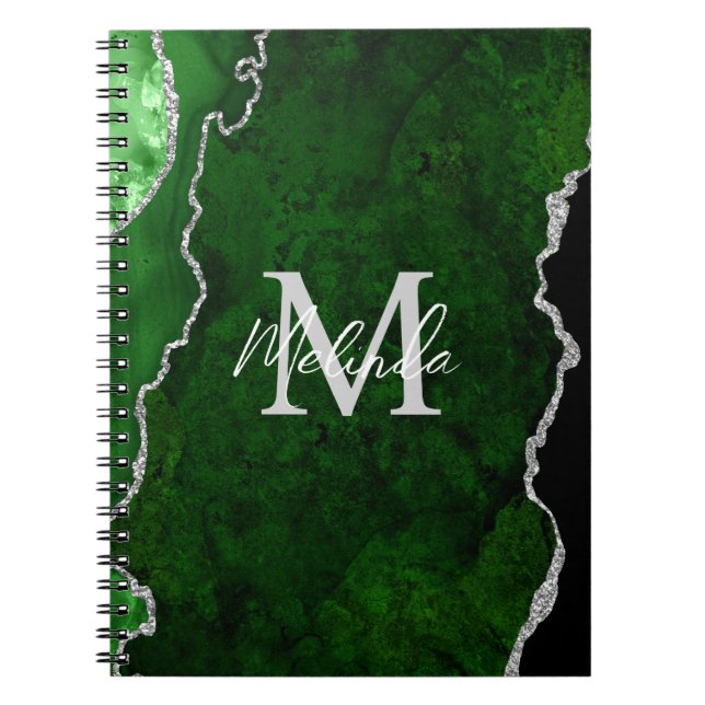 Cuaderno Agante de mármol verde y plateado (Frente)