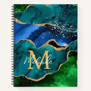 Cuaderno Agante Purpurina de la imitación azul y verde del 