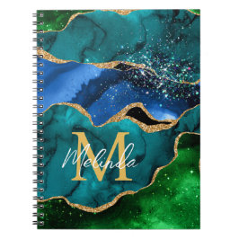 Cuaderno Agante Purpurina de la imitación azul y verde del