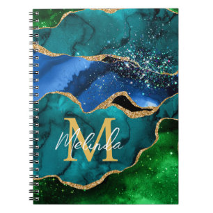 Cuaderno Agante Purpurina de la imitación azul y verde del