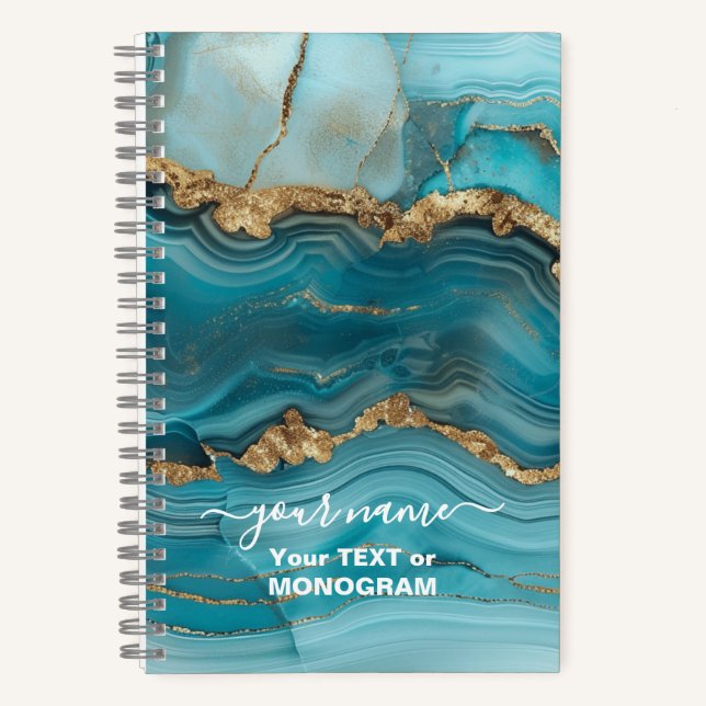 Cuaderno Agante Purpurina turquesa y dorado (Anverso)