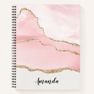Cuaderno Agante Rubor rosa con cinta dorada elegante