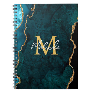 Cuaderno Agante verde azulado de mármol azul y oro