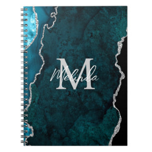 Cuaderno Agante verde azulado de mármol azul y plateado