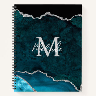 Cuaderno Agante verde azulado de mármol azul y plateado