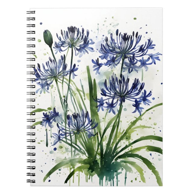 Cuaderno Agapanthus - Flores de acuarela funda para iPad mi (Frente)
