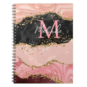 Cuaderno Ágata de lentejuelas negras y rosadas