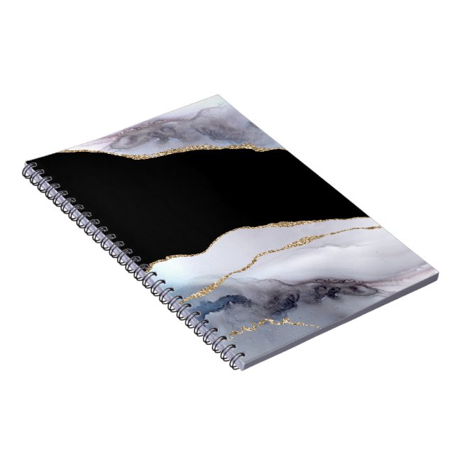 Cuaderno Ágata de mármol azul con acentos de brillo dorado  (Lado Derecho)