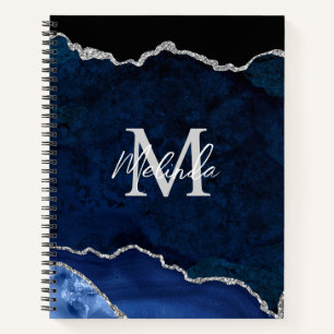 Cuaderno Ágata de mármol azul marino y plata