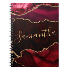 Cuaderno Ágata de mármol con brillo rojo y falso oro