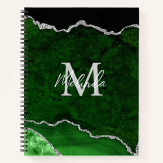 Cuaderno Ágata de mármol verde y plata