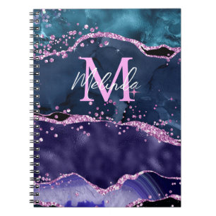 Cuaderno Ágata Oceánica con Brillo Azul Marino y Púrpura