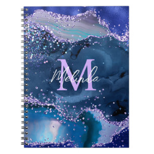 Cuaderno Ágata Oceánica con Brillo Azul Oscuro y Púrpura