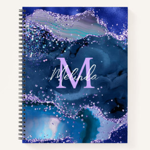 Cuaderno Ágata Oceánica con Brillo Azul Oscuro y Púrpura