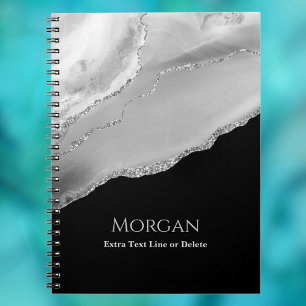 Cuaderno Ágata plateada y brillo, nombre y línea de texto e