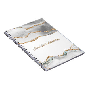 Cuaderno Agate Girly Personalizado Purpurina de blanco y or