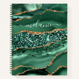 Cuaderno Agate Green Gold Purpurina Geode Marble Custom Nam