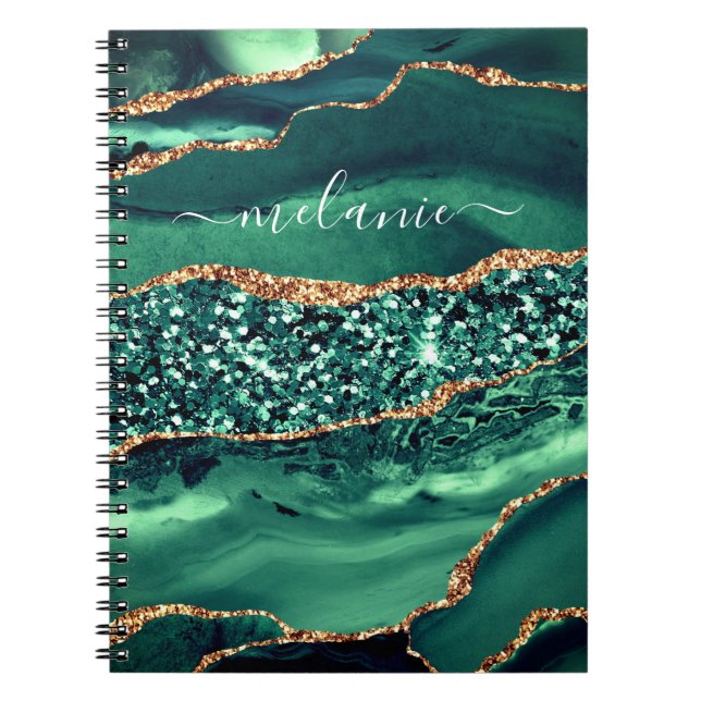 Cuaderno Agate Green Gold Purpurina Marble Bloc de notas tu (Frente)