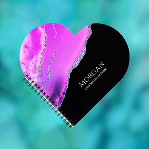 Cuaderno Agato morado, Purpurina plateado, nombre y texto e