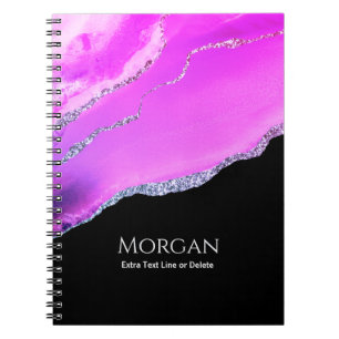 Cuaderno Agato morado, Purpurina plateado, nombre y texto e