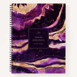 Cuaderno Agato negro rosado moderno de Geode rosado púrpura
