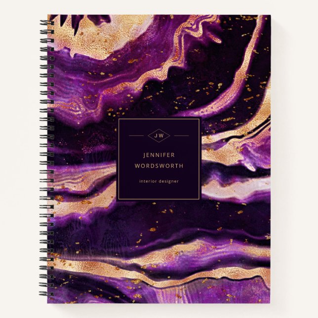 Cuaderno Agato negro rosado moderno de Geode rosado púrpura (Anverso)