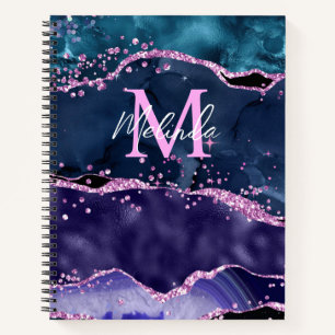 Cuaderno Agato oceánico Purpurina azul y morado de la marin