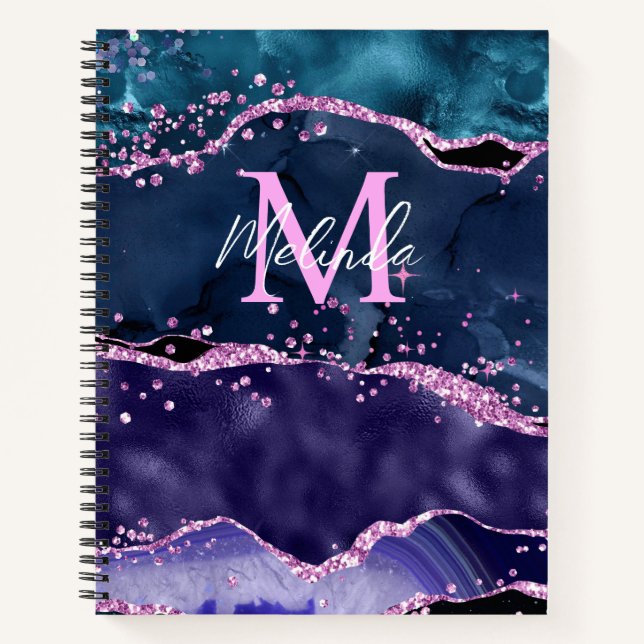 Cuaderno Agato oceánico Purpurina azul y morado de la marin (Anverso)