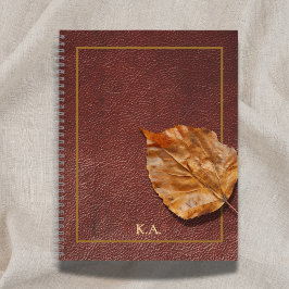 Cuaderno Aged Leather-Look Journal with Autumn Leaf