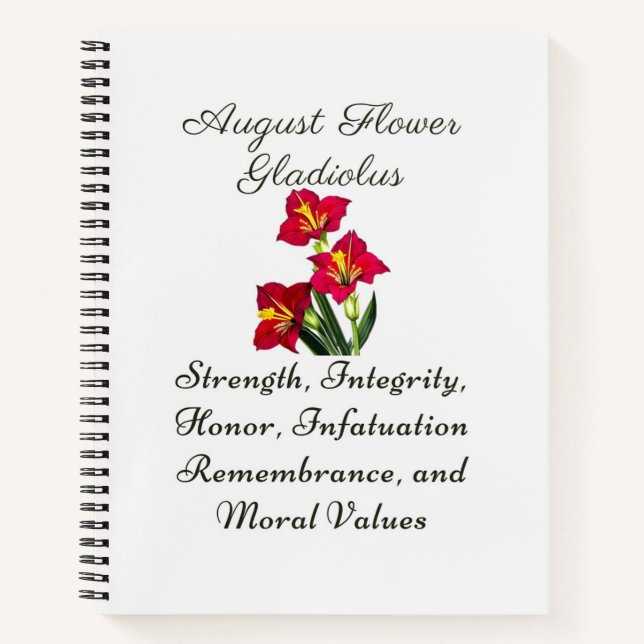 Cuaderno Agosto Mes de Nacimiento Flor Gladiolus Regalo de  (Anverso)