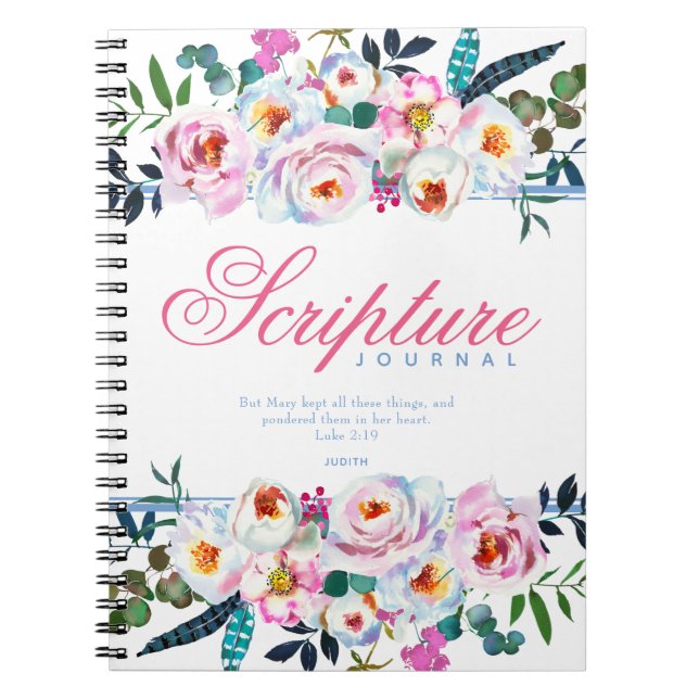 Cuaderno Agradable Diario Floral Rosa Azul Nombrado Scripti (Frente)