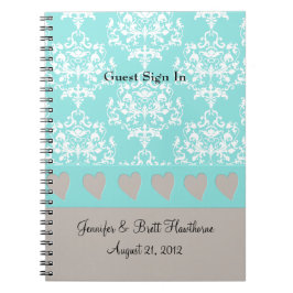 Cuaderno Agradable portátil Aqua Blue y Taupe Boda