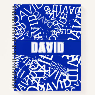 Cuaderno Agrega cualquier nombre, collage de nombres en azu