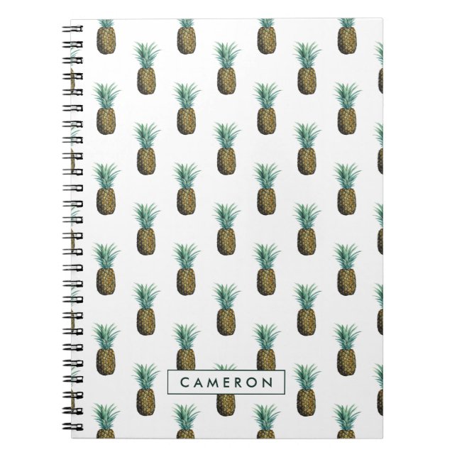 Cuaderno Agrega tu nombre | Acuarela de piña tropical (Frente)