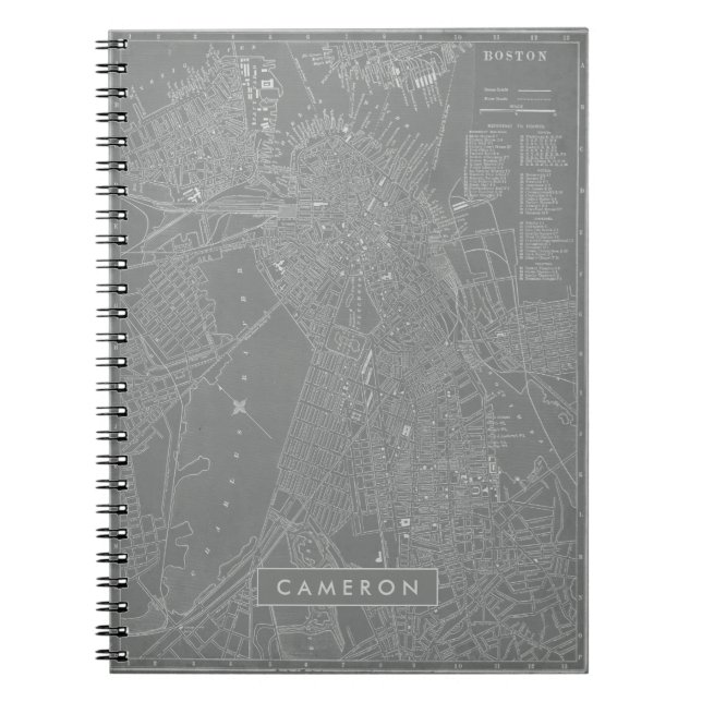 Cuaderno Agrega tu nombre | Esbozo del mapa de Boston City (Frente)