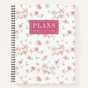 Cuaderno Agrega tu nombre Flor suave rosa acuarela
