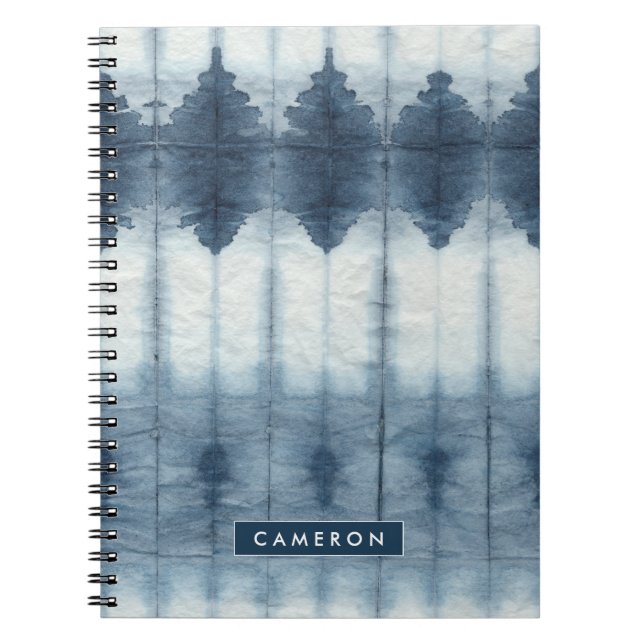 Cuaderno Agrega tu nombre | Impresión de Shibori Indigio (Frente)