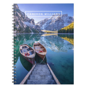 Cuaderno Agrega tu nombre Lago Braies Alpes Dolomitas,