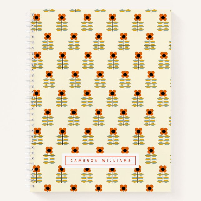Cuaderno Agrega tu nombre | Naranja escandinavo Floral (Anverso)