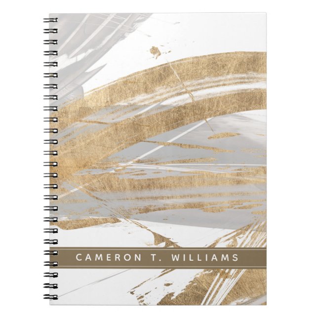 Cuaderno Agrega tu nombre | Oro y gris (Frente)