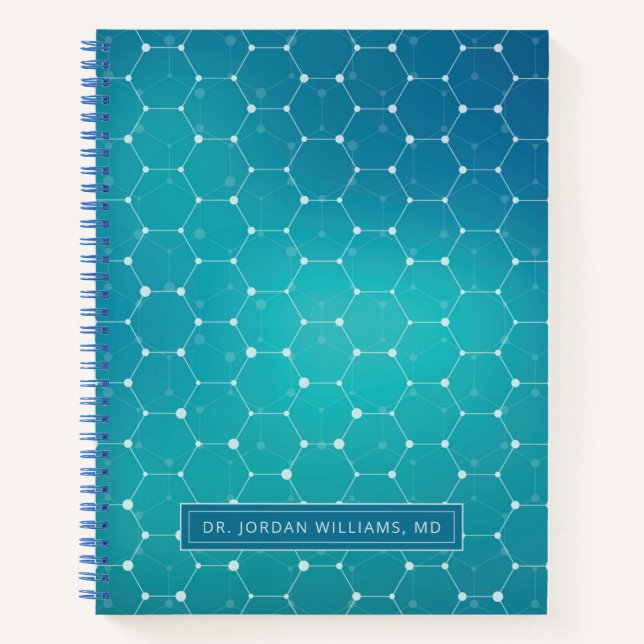 Cuaderno Agrega tu nombre | Patrón azul de ADN Verde azulad (Anverso)