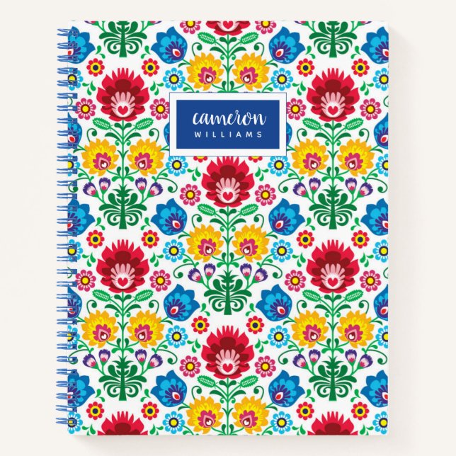 Cuaderno Agrega tu nombre | Patrón de arte folclórico cardí (Anverso)