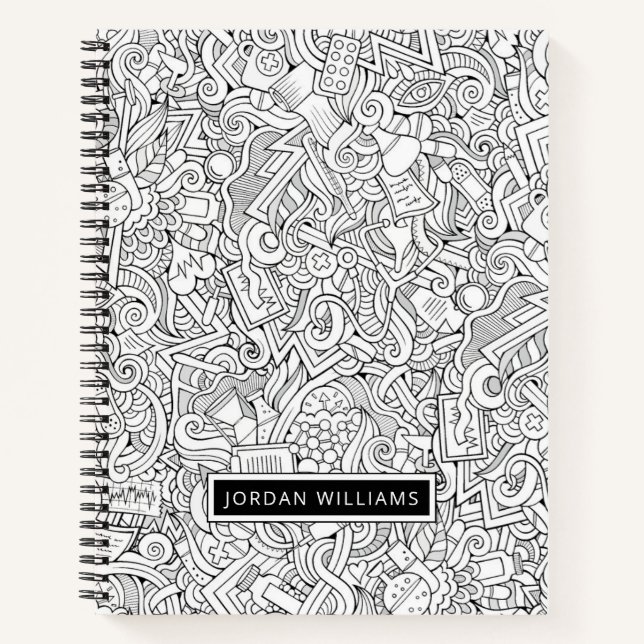 Cuaderno Agrega tu nombre | Patrón de B&W médico (Anverso)